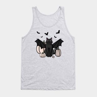 Cute Black Cat in a Bat Costume With White Pumpkins Tank Top